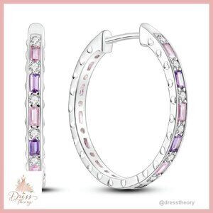 Sterling Silver Twisted Hoop Earrings with Cubic Zirconia, Hypoallergenic